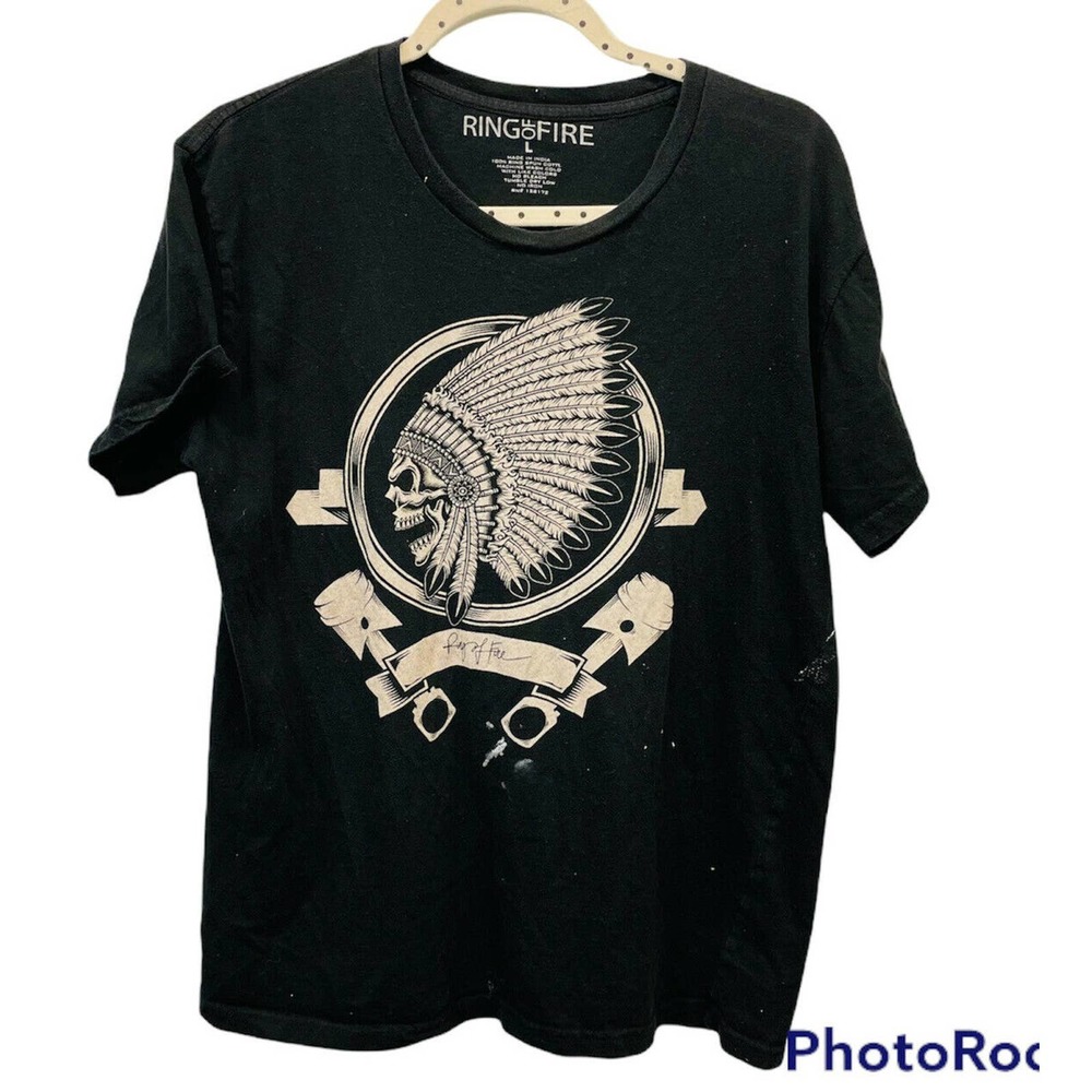 Chief Warpaint Skull T-Shirt Indian Native Warrior Headdress Ring of Fire Black